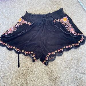 American Eagle Outfitters Velvet Black Floral High Waist Shorts